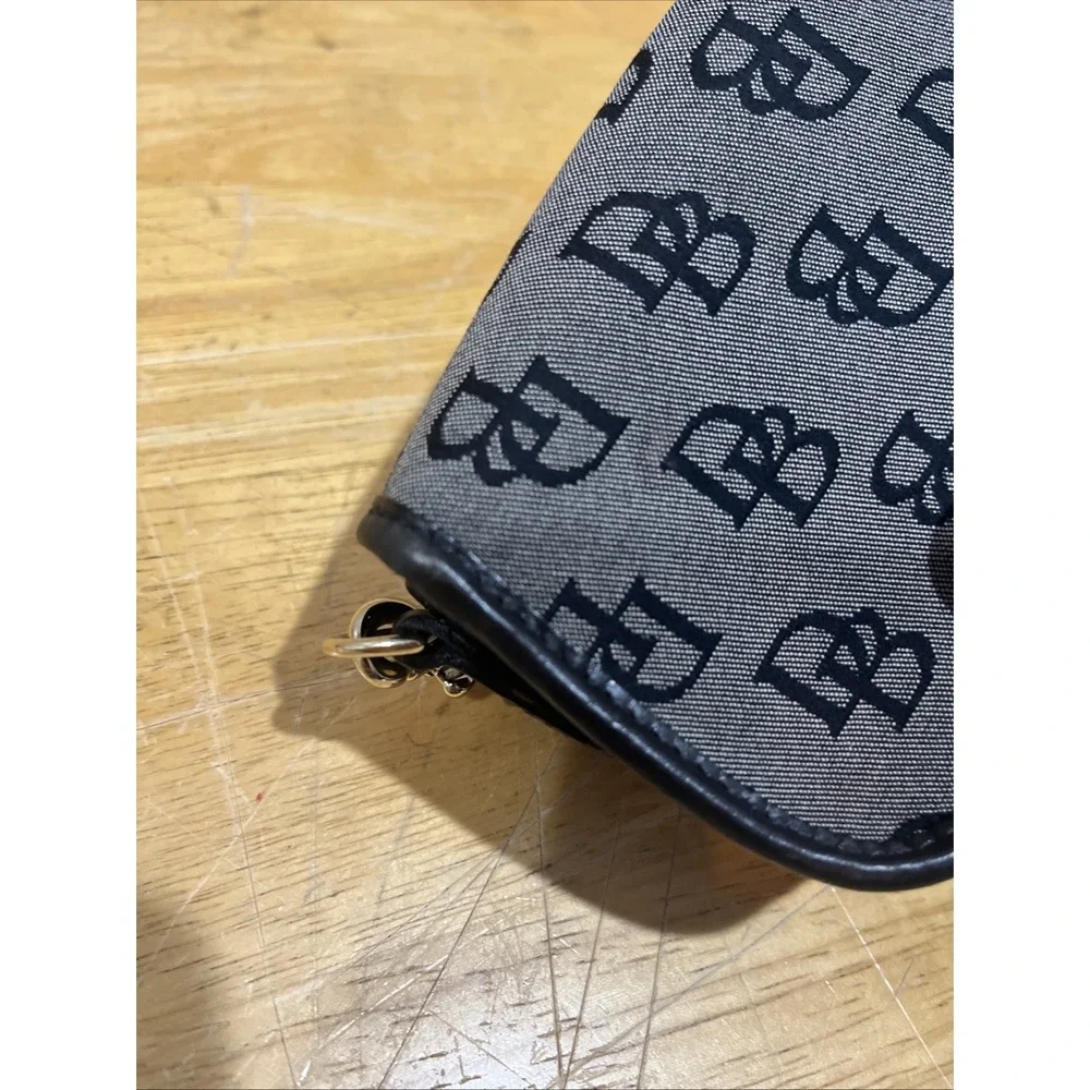 Dooney & Bourke Logo Navy Blue Wristlet Canvas with‎ Leather Trim 6x3.5